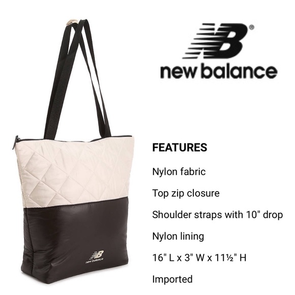 🆕 Nylon Colorblock Tote Bag NEW BALANCE Blk/Cream - Picture 2 of 10